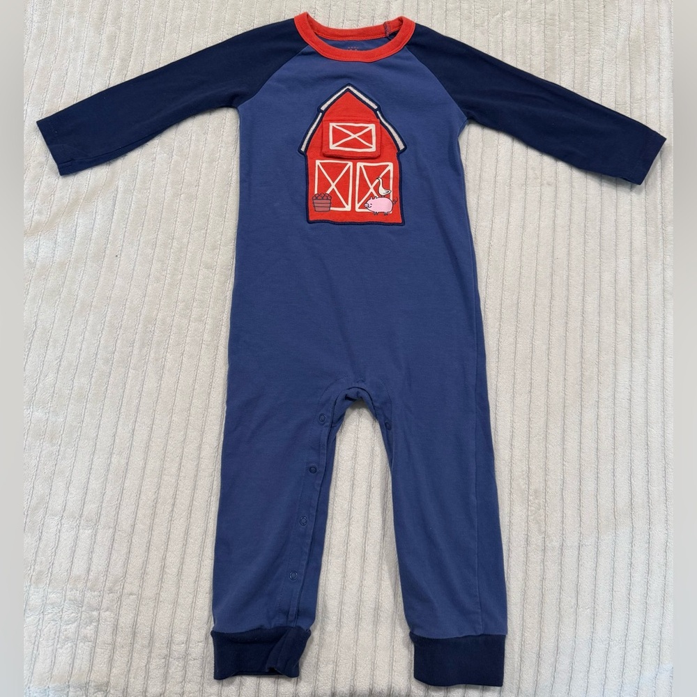 Cat & Jack Navy Blue Barn Themed Baby Outfit size 24 Months